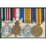 Group of four - Geo V Military Medal plus trio 1914/15 Star, BWM & Victory. MM to 12357 L/Cpl, Act/