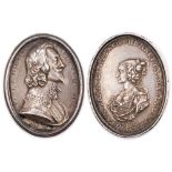 1640's Charles I & Henrietta Maria, cast silver Royalist badge by Thomas Rawlins, bust of King right