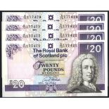 Royal Bank of Scotland £20 (4) dated 24th February 1993, consecutive series A/72 177421 to A/72