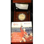 2016 Alderney Royal Mint £5, 50th Anniv of England winning the World Cup gold proof, cased/cart.