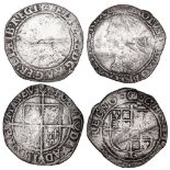 Elizabeth I shilling, mm 2 (1602) & Charles I shilling, mm P in circle, both around fair & polished.