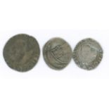 Commonwealth half groat, S3221, Charles I half groat, S2832 and 1579 Elizabeth I threepence mm Greek