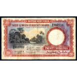 British West Africa 20 shillings dated 31st March 1953 series B/E 462709, Pick 10a, fine. (1)