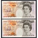 Kentfield QEII £10 (2), issued 1993, B369, consecutive pair, JA40 376960 and JA40 376961, Pick 386a,