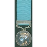 Army of India Medal, clasp AVA to Sgt. W. Smith 45th Foot. He is also entitled to a 7 clasp M.G.S.