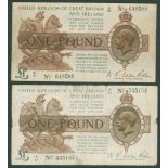 Warren Fisher £1 (2), T24, 1919 1st series, K/12 640588, good fine+, X/27 535154, washed VF. (2)