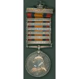 Queen's South Africa Medal with ghost dates, six clasps, Belmont, Modder River, Driefontein,