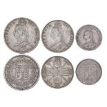 1887 halfcrown JH, florin & shilling, GVF or better..