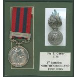 India General Service Medal, clasp Hazara 1888 to 1146 Pte. T. Carter, 2nd Bttn, North'd Fus. Very