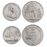 1831 William IV, Coronation, white metal medals (2), unsigned, conjoined busts of King & Queen