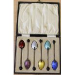 Enamelled teaspoons (boxed set) in perfect condition. The box is marked R.M.S 'LACONIA'. The