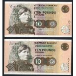 Clydesdale Bank Plc £10 (2) dated 26th January 2003, consecutive pair A/CJ 551996 & A/CJ 551997,