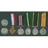 Group of five plus two medallions, Military Medal Geo V to 265341 Pte. T. W. Stobbart, 6th East Kent