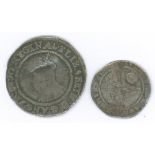 1568/7 sixpence, mm Coronet, GF with an old crease mark, plus 1575 threepence A/fine (2). S262 &