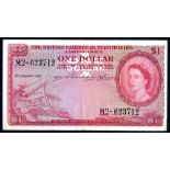 British Caribbean Territories QEII $1 dated 3rd January 1955 series M2-623712, Pick 7b, almost