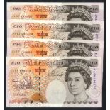 Kentfield QEII £10 (4) issued 1993, B369, series KA56, KJ37, JE12 & JK33, Pick 386a, about UNC to