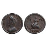 1739 farthing, GVF/VF, attractive. S3720.