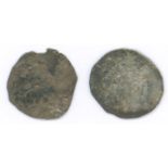 Pennies (2), AVF, perhaps some clipping, one with large crowned head without neck, possibly