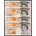 Kentfield QEII £10 (4) issued 1993, B369, series JA34, JA75, JD24 and JE07, Pick 386a, flicks