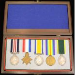 Group of five - Military Medal to 136 Bugler T. G. Cameron, 1-9th Durham L/Inf, 1914/15 Star trio (
