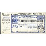 Silver Jubilee 1 shilling postal order, dated 1935, KGV portrait, unused with counterfoil, light