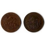 1870 Peru, pair of copper medals for the Transandine Railway, Arequipa to Puno & Callao to Oroya,