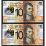 Clydesdale Bank Ltd £10 (2) dated 25th January 2017, series W/HS & series W/HW, Pick new, UNC. (2)