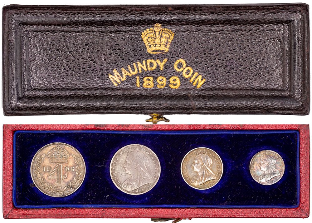 1896 Victoria OH maundy set, UNC with toning, in the original, dated, Royal Mint long box of