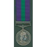 General Service Medal Eliz II, clasp Cyprus to 23521230 Cpl. L. Hill, R.A.S.C, GVF.