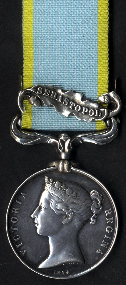 Crimea Medal 1854, clasp Sebastopol to Joseph Gilbert L.T. Corp (official Mint impressed) with