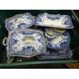 Quantity of blue and white ironstone dinnerware inc. F & Sons Douglas, Aynsley and Churchill. Some