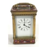 Miniature brass and enamel carriage clock. Dial signed Elliott & Son - London. 3.5? tall.