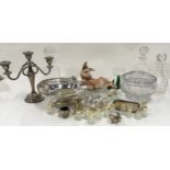 Collection of glassware and silver plate to include some silver?and a donkey