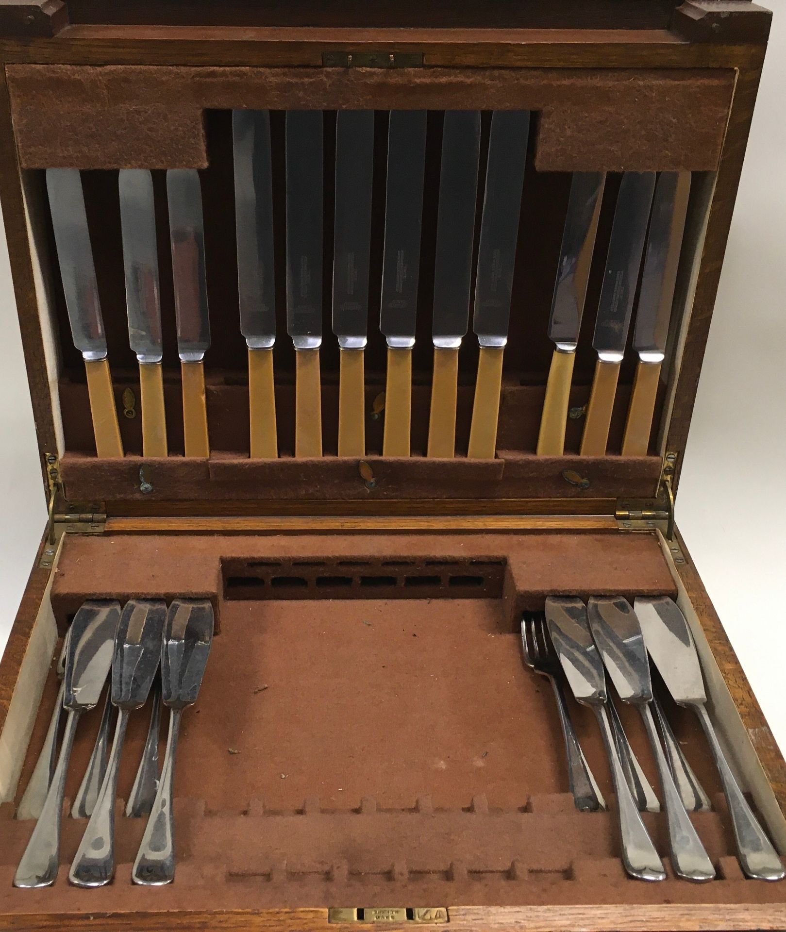 Extensive canteen of cutlery by William Bocking. Hinged box with drawer under. - Image 2 of 4