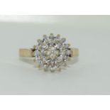 9ct gold ladies diamond cluster ring approx 0.50 ct size O