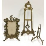 Rococo brass easel picture frame together with a Rococo style plated stand.