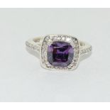 Amethyst CZ Princess cut 925 silver ring. Size L 1/2.