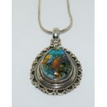 Large Dichronic glass 925 silver pendant.