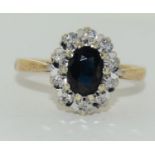 9ct gold ladies sapphire and diamond cluster ring size N
