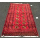 Vintage block print rug. Red repeated design. 80" x 48" ref sh45