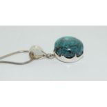 Very large turquoise 925 silver pendant.