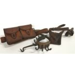 Boer war tent hook and WWI frog and ammo pouch.