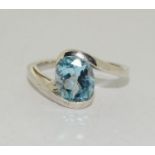 Lovely ice blue topaz 925 silver solitaire ring. Size P 1/2.