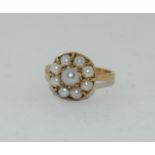 9ct gold ladies antique set pearl cluster ring size L