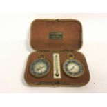 Vintage compass, thermometer and recording barometer compendium in original case. James Sinclair &