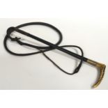 Vintage plaited leather riding crop with sliver collared bone handle