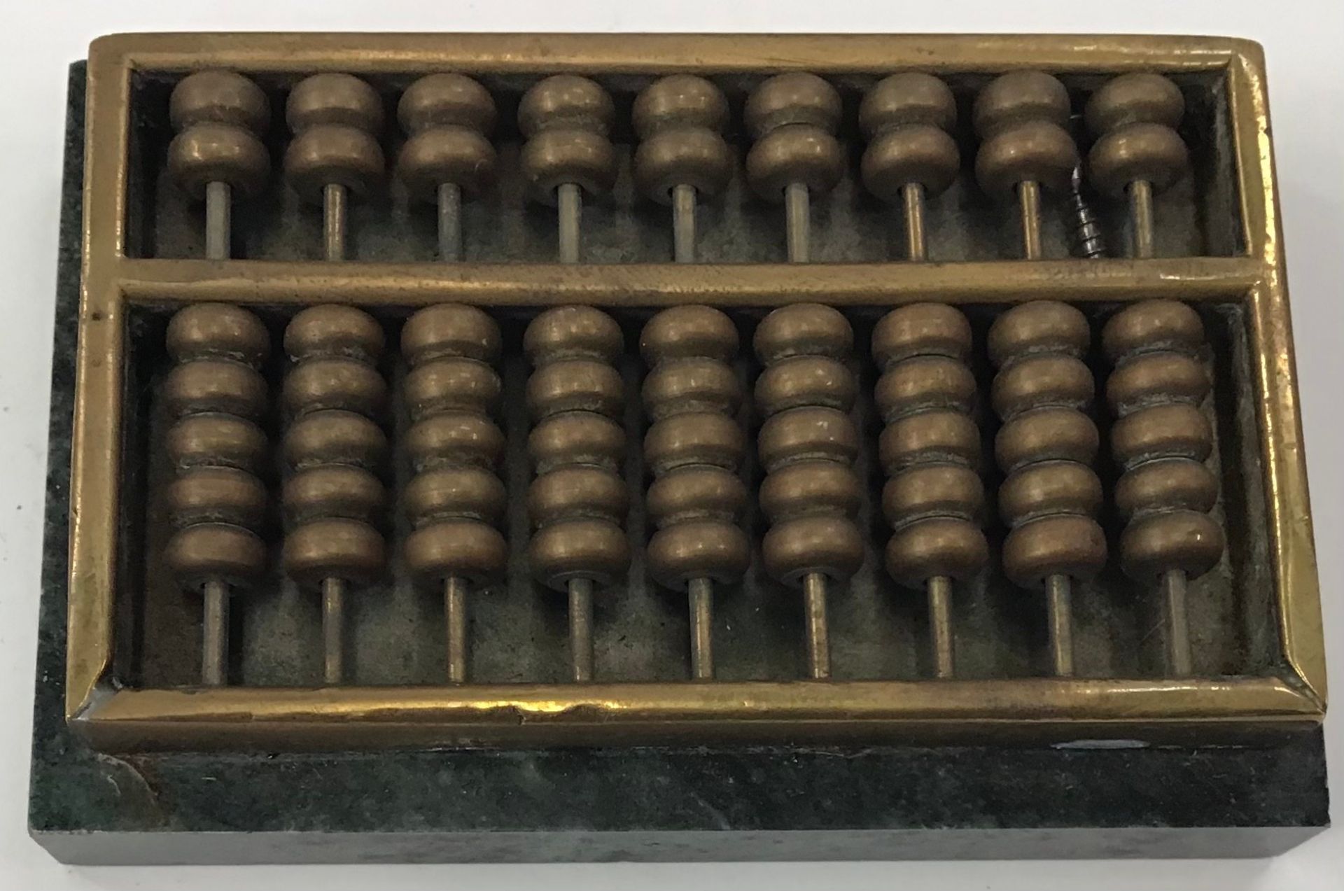 Vintage brass abacus together with a company stamp - Image 5 of 5