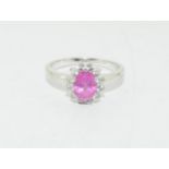 Pink/white topaz 925 silver cluster ring. Size S.