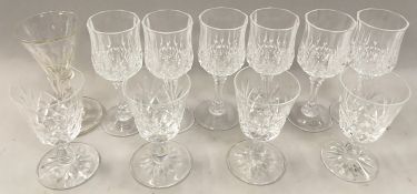 4 stemmed Stuart Crystal stemmed wine glasses a stemmed fluted early 19C stemmed glass and 6 Crystal