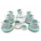 Poole Pottery Twintone Ice Green and Seagull tea set for 12 plus extras to include teapot, milk